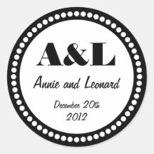 Couple's Initials, Wedding Favor Seal, Black White Stickers