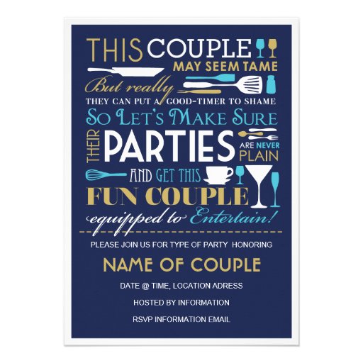 Couples Party Blue and Gold Custom Invitation