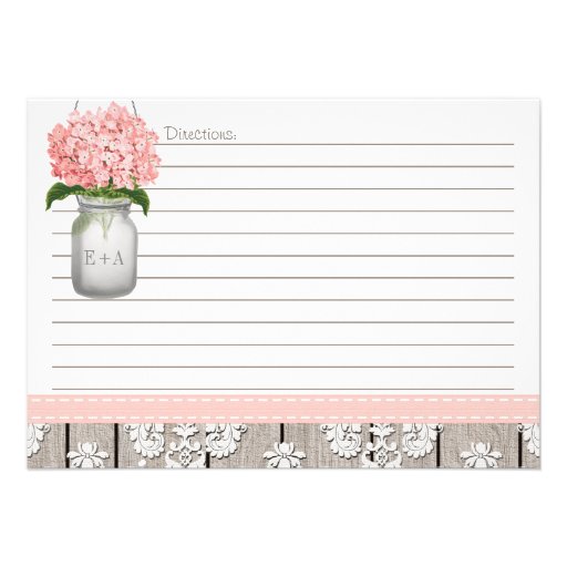 Couples Pink Hydrangea Mason Jar Recipe Card