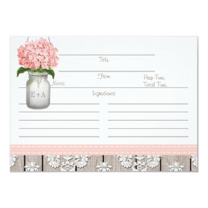 Couples Pink Hydrangea Mason Jar Recipe Card 4.5