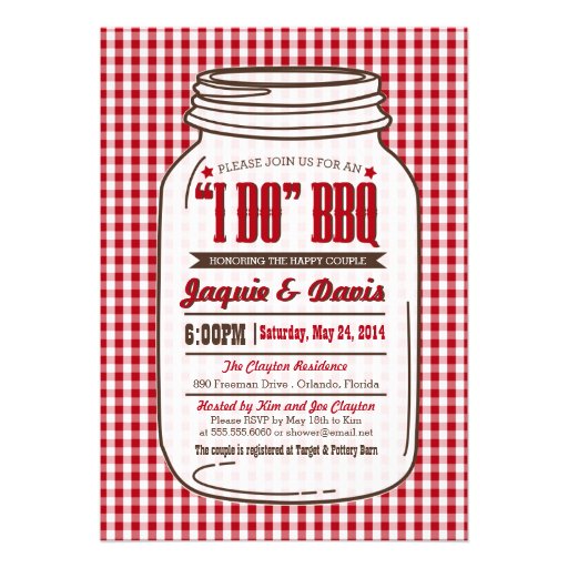 Couples Shower BBQ Invitation in Mason Jar "I DO" (front side)