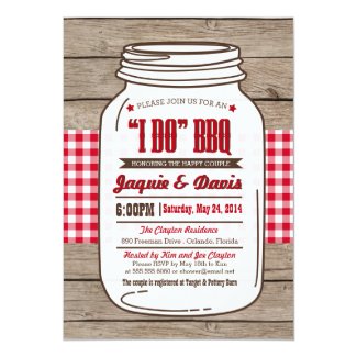 Couples Shower BBQ Invitation in Mason Jar on wood