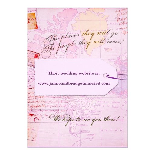 Couples Travel Shower theme in pink and purple Personalized Invitations