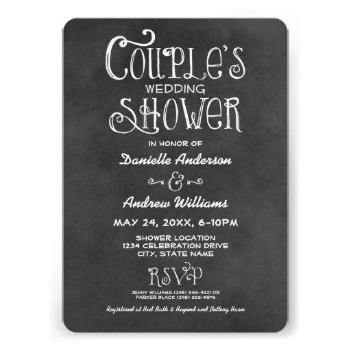 Couple's Wedding Shower | Black Chalkboard Personalized Announcement (front side)