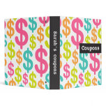 Coupon binder with colorful dollar signs
