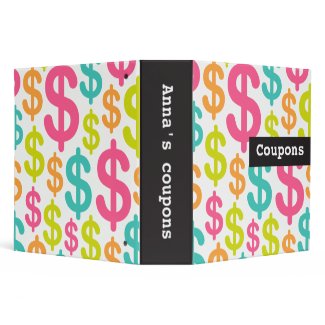 Coupon binder with colorful dollar signs binder