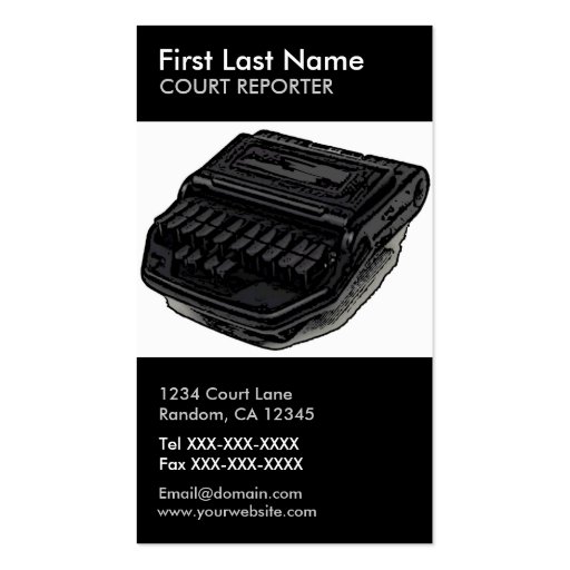 Court reporter steno machine vertical custom cards business card template (front side)