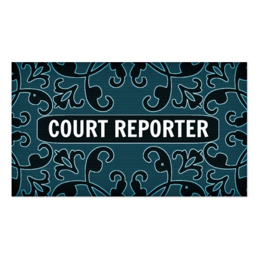 Court Reporter Teal Damask Business Card (front side)