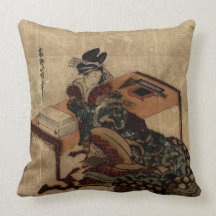 courtesan holding a poem card throw pillows