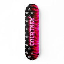 Courtney skateboard pink fire and flames design