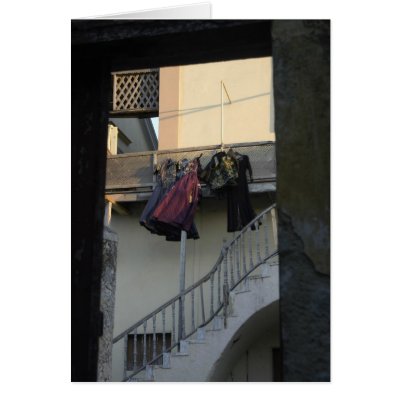 Courtyard laundry greeting cards by rdkiely