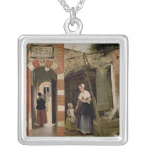 Courtyard of a house in Delft, 1658 Custom Necklace
