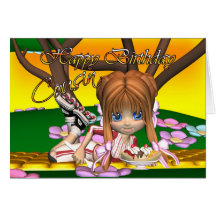 Cousin Birthday card with cutie pie by Moonlake