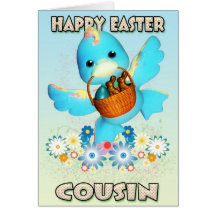 Cousin Easter Card - Cute Duck With Basket Of Trea