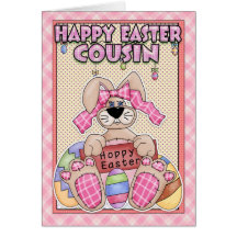 Cousin Easter Card - Easter Bunny & Easter Eggs