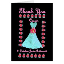COUSIN Junior Bridesmaid THANK YOU - Blue Gown Cards