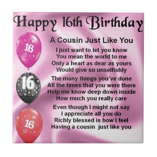 Cousin Poem 16th Birthday - Pink Tile | Zazzle