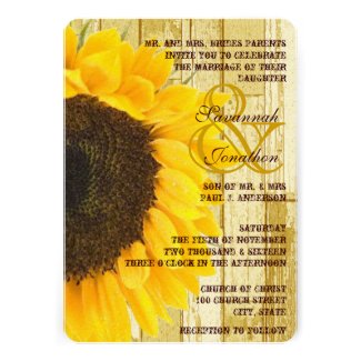 Coutry Chic Barn Wood Sunflower Wedding Invitation