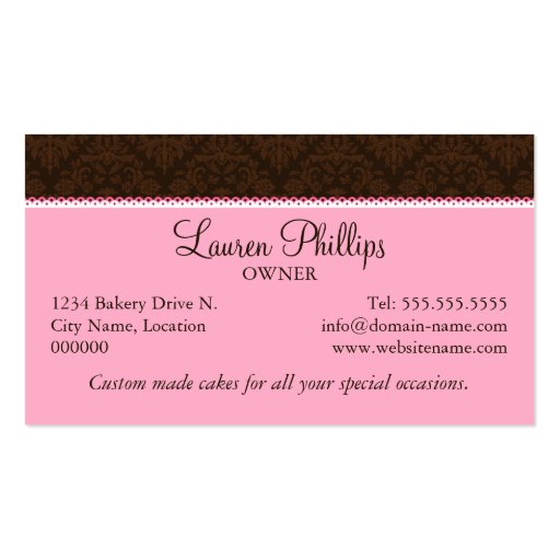 Couture Cake Bakery Business Cards (back side)