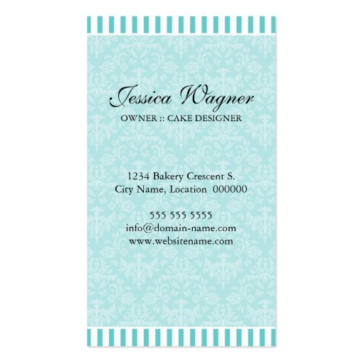Couture Cakes Bakery Aqua Business Cards (back side)