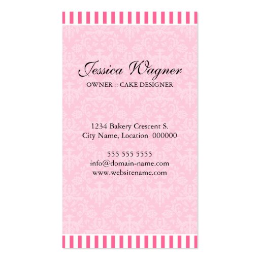 Couture Cakes Bakery Pink Business Cards (back side)