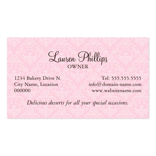 Couture Cupcake Bakery Business Cards (back side)