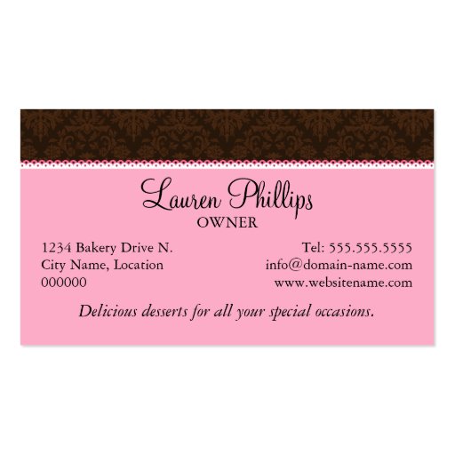 Couture Cupcake Bakery Business Cards (back side)