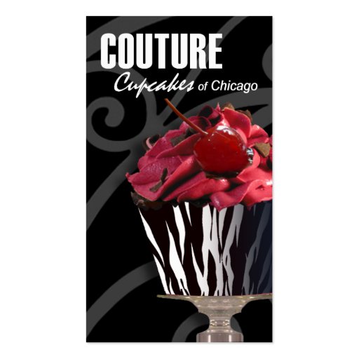 "Couture Cupcakes!" - Fancy Desserts, Pastries Business Card Template (front side)