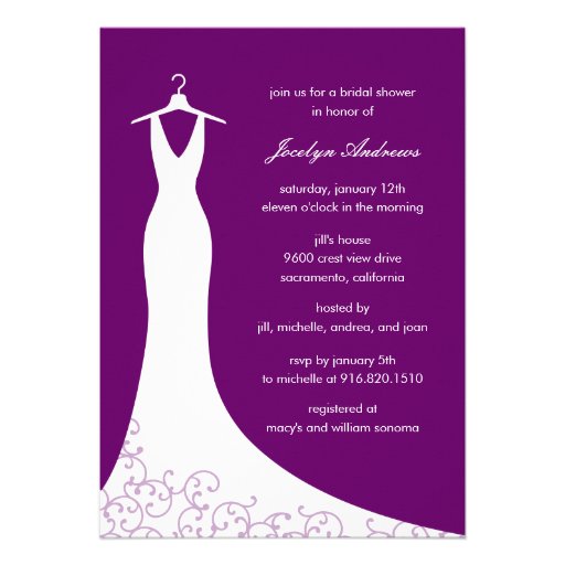 Couture Gown Bridal Shower Invitation (Purple) (front side)
