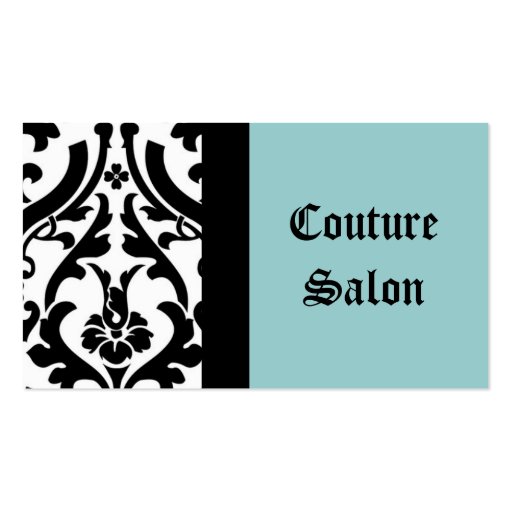 Couture Salon Damask Blue Business Card (front side)