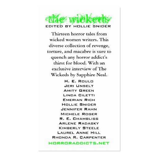 covercard4, horroraddicts.netpresents, wicked w... business card templates (back side)