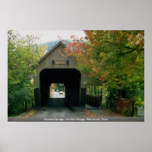 Covered bridge, with fall foliage, Woodstock, Verm Poster