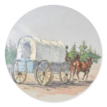 COVERED WAGON by SHARON SHARPE Round Stickers