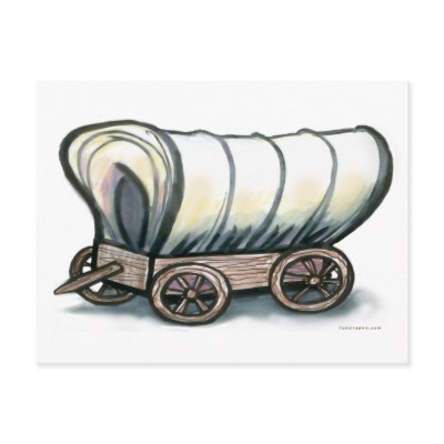 covered wagon postcard by