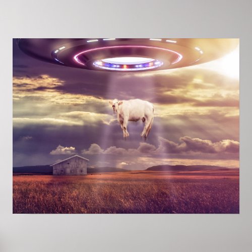 Cow Abducted by Aliens Fantasy Art Poster