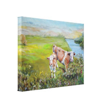 Cow and Calf Painting on a river bank in England Gallery Wrapped Canvas