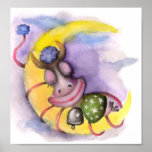 Cow and Moon Posters