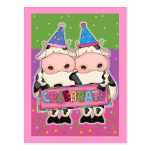 Cow Birthday Cards and Postage Stamps Post Card