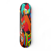 Cow/Bull and Girls Childrens Cartoon, Black Back Skateboards