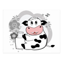 Cow drinking milk post cards
