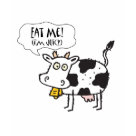 kids_basic_dark_tshirt - A cute cow, complete with udder and cowbell shouts out Eat Me!  Im Juicy.  Cows love to be eaten.  Juicy, tasty meat containers that they are.  MMMmmmmm.: Sizes  Available colors: navyblue