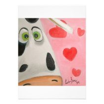 Cow face hearts cute Valentines picture invitations