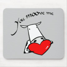 Cow Heart You Moove Me Valentine Love Hearts Mouse Pads