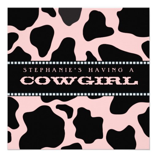 Cow Hide Print Pink Cowgirl Baby Shower Invitation