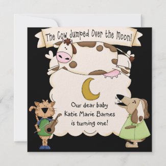 Cow Jumped Over the Moon Custom Birthday Invites invitation