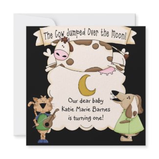 Cow Jumped Over the Moon Custom Birthday Invites invitation