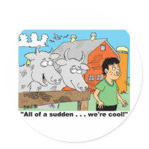 COW / NOSE RING / FARMER KID CARTOON GIFTWARE ROUND STICKERS
