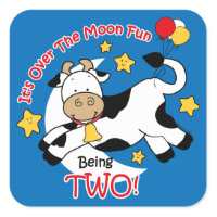 Cow Over Moon 2nd Birthday Square Stickers