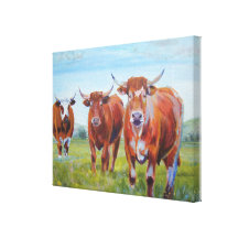 Cow Painting: 3 Ruby Red Devon Bulls Canvas Prints