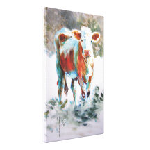 Cow Painting with dramatic unusual colors Stretched Canvas Print